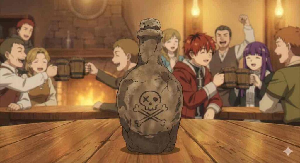 街の人とまずい酒を飲み交わすシュタルクとフェルンを描いたファンアート